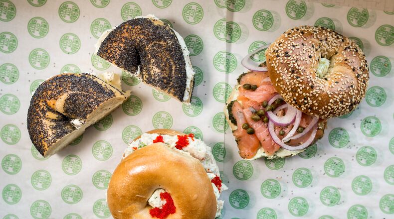 Emerald City Bagels assorted bagels, spreads, and toppings. Photo credit- Mia Yakel.