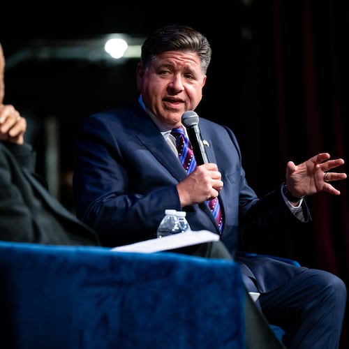 Illinois Gov. J.B. Pritzker speaks at the National Action Network Convention, accompanied by the Rev. Al Sharpton, in New York, Thursday, April 9, 2026. (AP Photo/Angelina Katsanis)
