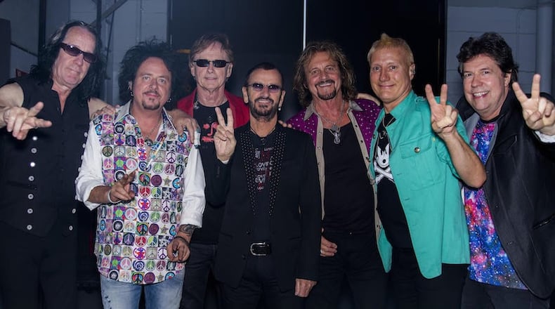 Ringo Starr and his All Starr Band: (from left) Todd Rundgren, Steve Lukather, Richard Page, Ringo Starr, Gregg Rolie, Gregg Bissonette and Warren Ham. They’ll perform Nov. 11 at the Fox Theatre. CONTRIBUTED BY FOX THEATRE