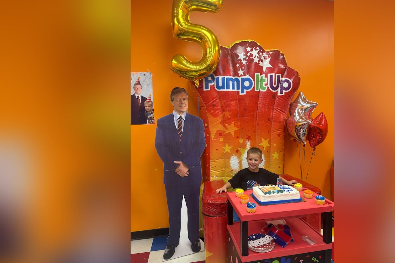New Jersey mother Lauren Ramos threw a Jimmy Carter-themed birthday party for her son, Ryan (pictured), for his 5th birthday, complete with a cardboard cutout of the former president, a cake decorated with Carter's likeness and more. (Courtesy)