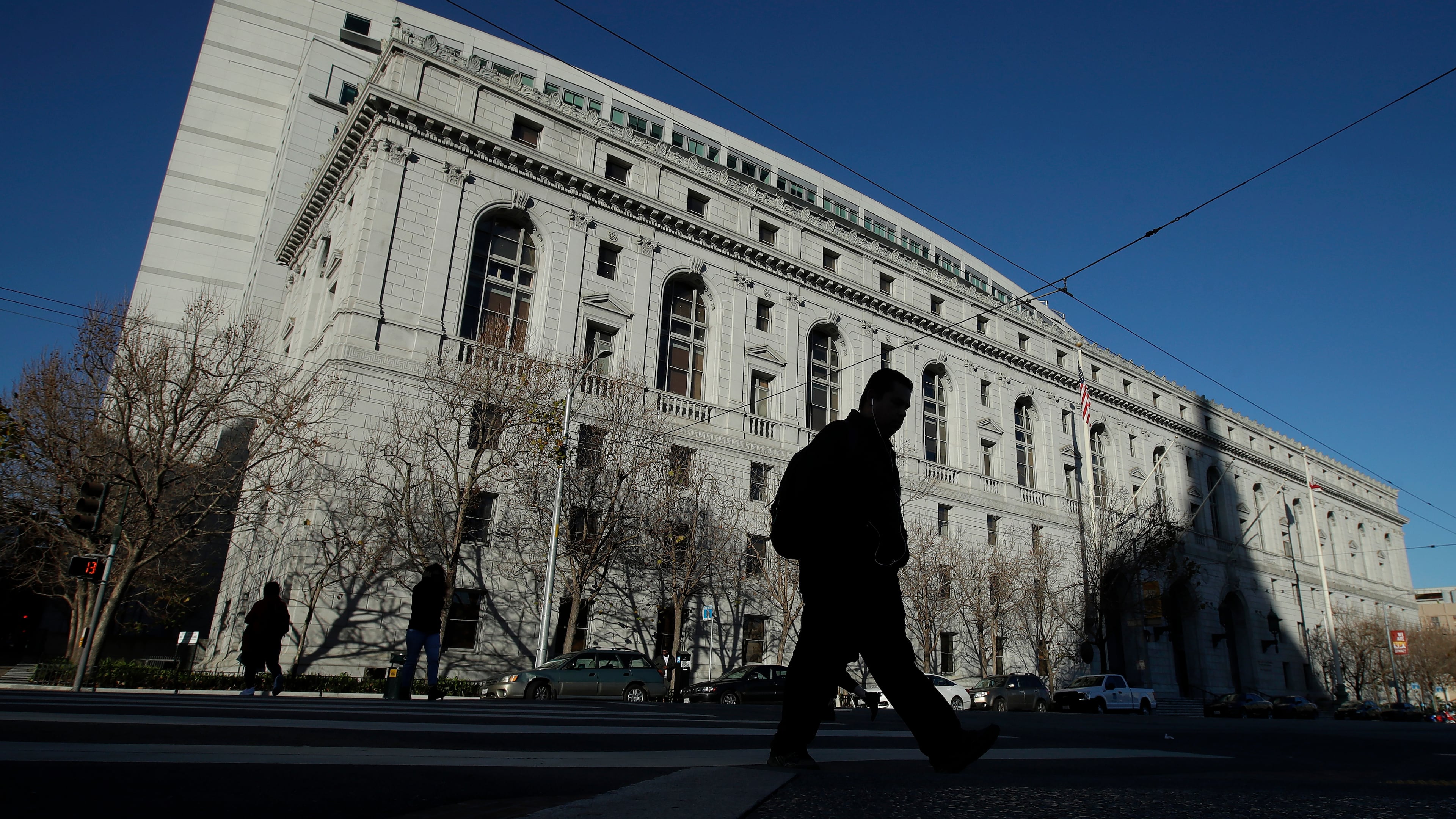 FILE - The Earl Warren Building, headquarters of the Supreme Court of California and part of the Ronald M. George State Office Complex, is shown in San Francisco, Jan. 7, 2020. (AP Photo/Jeff Chiu, File)