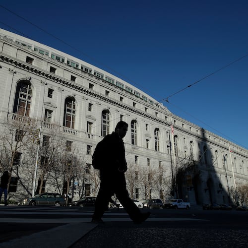 FILE - The Earl Warren Building, headquarters of the Supreme Court of California and part of the Ronald M. George State Office Complex, is shown in San Francisco, Jan. 7, 2020. (AP Photo/Jeff Chiu, File)