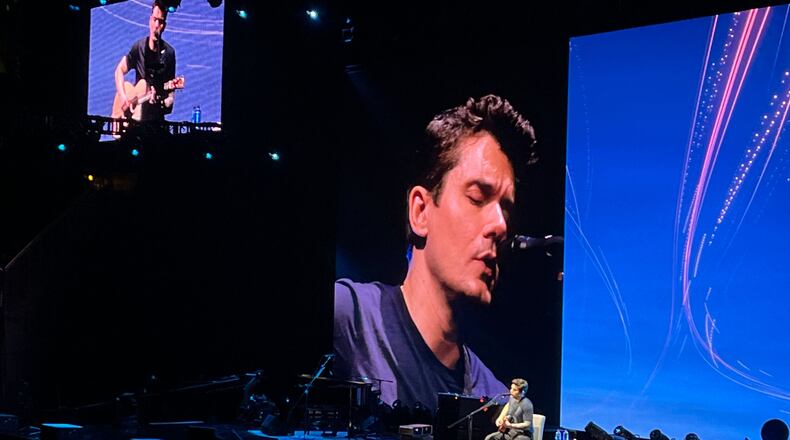 John Mayer brought his "Solo" tour to Atlanta's State Farm Arena on Wednesday, Oct. 25, 2023. Alone on stage, Mayer told stories of his many years in Atlanta and took an acoustic trip through his extensive catalog.