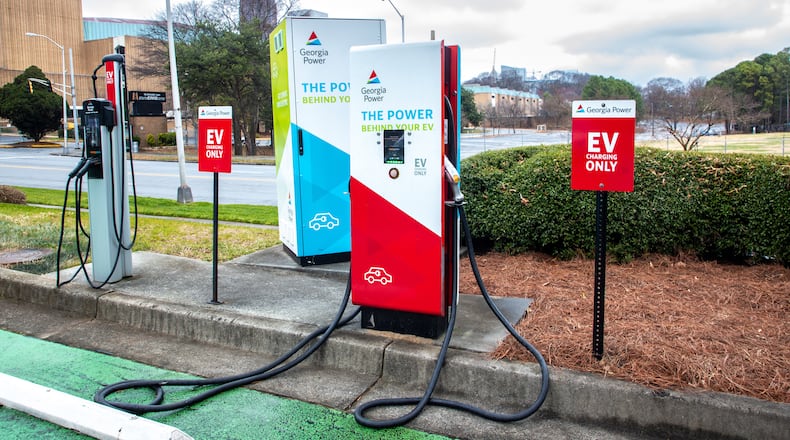 A Georgia Power charging station for electric vehicles. Conveniece stores and gas stations are lobbying the General Assembly to pass a law they say will help the stores be competitive in installing charging stations. STEVE SCHAEFER FOR THE ATLANTA JOURNAL-CONSTITUTION
