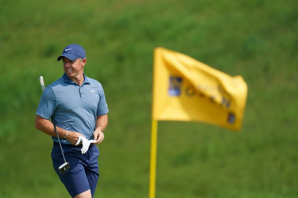 Rory McIlroy approaches the green during the pro-am at the Canadian Open Golf golf tournament, Wednesday, June 4, 2025, in Caledon, Ontario. (Peter Power/The Canadian Press via AP)