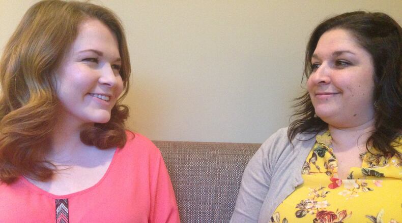 Megan Higgins (left) talks with Laura McLain during a recent visit to the Renfrew Center in Sandy Springs, where the college senior was treated for an eating disorder. According to McLain, eating disorders can run the gamut, but binge eating is the most common, followed by anorexia and bulimia. GRACIE BONDS STAPLES / GSTAPLES@AJC.COM