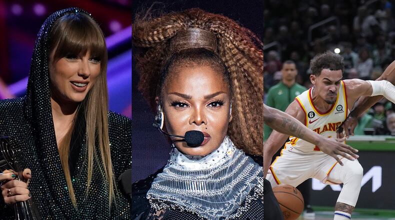The Atlanta Hawks' playoff win Tuesday forces a game six at home Thursday, forcing Janet Jackson's second concert to move to Friday at State Farm Arena while Taylor Swift performs a sold-out show at Mercedes-Benz Stadium next door. AP/AJC
