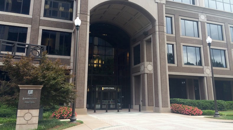 Global Payments plans to create a larger research and development operation at 10 Glenlake Parkway in Sandy Springs, shown here, and shift its headquarters functions to Buckhead in 2017. J. Scott Trubey/strubey@ajc.com