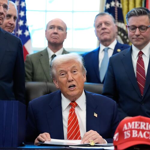 President Donald Trump speaks in the Oval Office of the White House, Tuesday, Feb. 3, 2026, in Washington, before signing a spending bill that will end a partial shutdown of the federal government. (AP Photo/Alex Brandon)