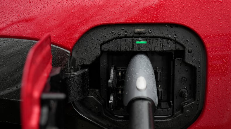 An electric vehicle charges at a station Wednesday, March 11, 2026, in Lincolnwood, Ill. (Erin Hooley/AP)