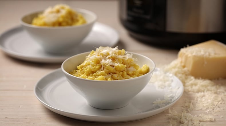 Risotto made in a pressure cooker eliminates all the traditional method's tedious stirring. (Mark Graham/food styling) (E. Jason Wambsgans/Chicago Tribune/TNS)