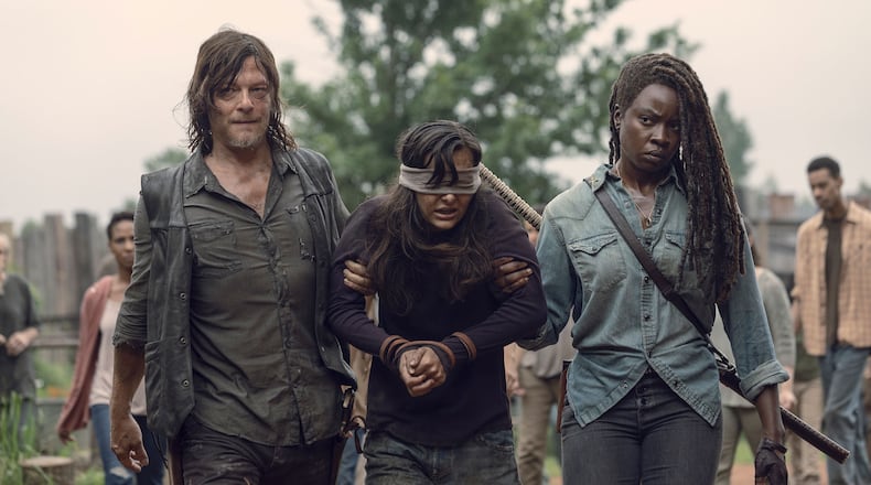 Danai Gurira as Michonne, Norman Reedus as Daryl Dixon, Cassady McClincy as Lydia - The Walking Dead _ Season 9, Episode 9 - Photo Credit: Jackson Lee Davis/AMC