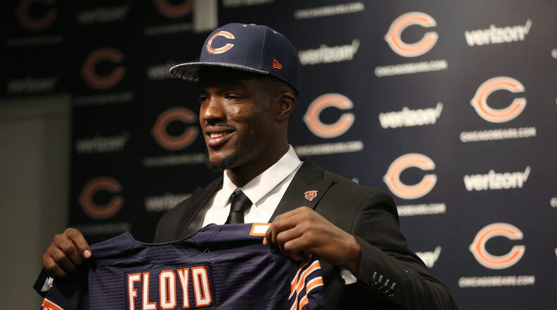 Chicago Bears first-round draft pick Leonard Floyd poses for photos Friday, April 29, 2016, in Lake Forest, Ill. (Abel Uribe/Chicago Tribune via AP) MANDATORY CREDIT CHICAGO TRIBUNE; CHICAGO SUN-TIMES OUT; DAILY HERALD OUT; NORTHWEST HERALD OUT; THE HERALD-NEWS OUT; DAILY CHRONICLE OUT; THE TIMES OF NORTHWEST INDIANA OUT; TV OUT; MAGAZINES OUT; NO SALES