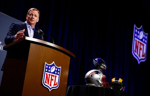 NFL Commissioner Roger Goodell speaks during a press conference during Super Bowl LIII Week at the NFL Media Center inside the Georgia World Congress Center on January 30, 2019 in Atlanta, Georgia. (Photo by Mike Zarrilli/Getty Images)
