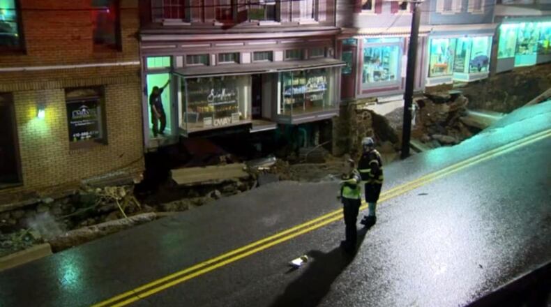 The flood waters damaged several streets in downtown Ellicott City.