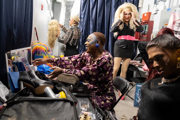 Drag performers prepare to audition for a spot at this year’s Pride festival Saturday, Aug. 19, 2023, at Future in Underground Atlanta.   (Ben Gray / Ben@BenGray.com)