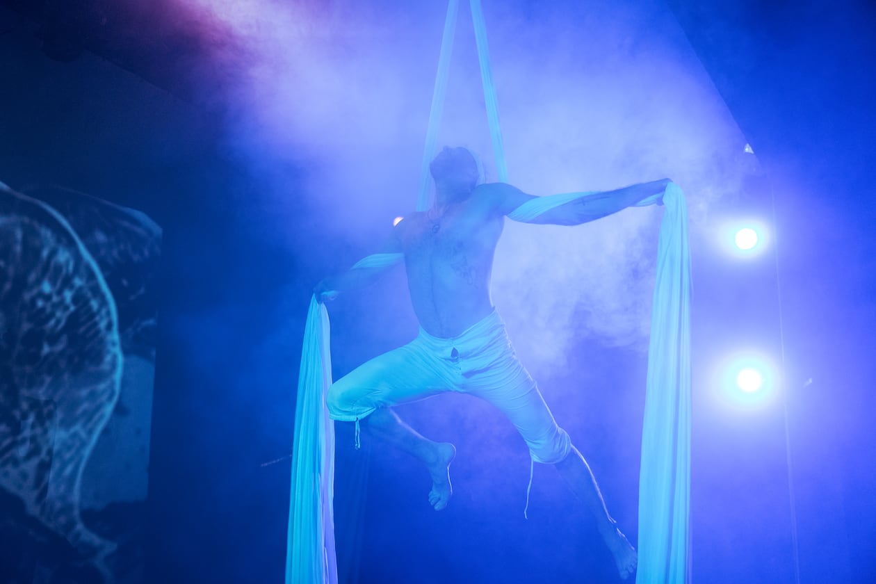 Kevin Roost portrays Lawrence Talbot, an American werewolf in London, in Havoc Movement's "Wolfman" at Windmill Arts in East Point. (Photo by Nicholas Tycho Reed)