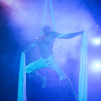Kevin Roost portrays Lawrence Talbot, an American werewolf in London, in Havoc Movement's "Wolfman" at Windmill Arts in East Point. (Photo by Nicholas Tycho Reed)