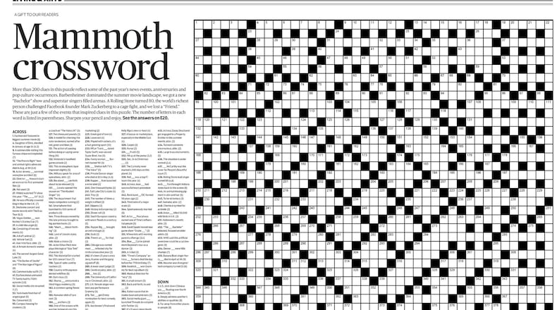 The annual mammoth crossword puzzle appears in the Sunday, Dec. 24, 2023, print edition of The Atlanta Journal-Constitution.