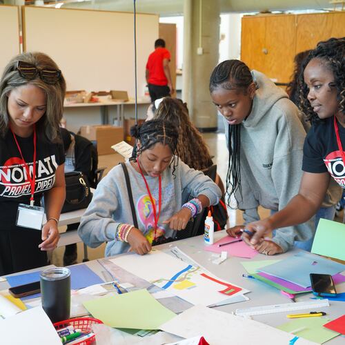 NOMA Atlanta member Crysta Hailes (left) and chapter President Shelly-Anne Tulia Scott work with students during the 2024 summer camp at Georgia Tech. Courtesy