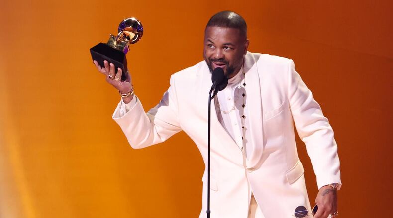 Terius "The-Dream" Gesteelde-Diamant accepts the award for R&B song during the 65th Annual Grammy Awards at Crytpo.com Arena in Los Angeles on Feb. 5, 2023. He was sued in a California federal court Tuesday, accused by a singer of rape and sex trafficking. (Robert Gauthier/Los Angeles Times/TNS)