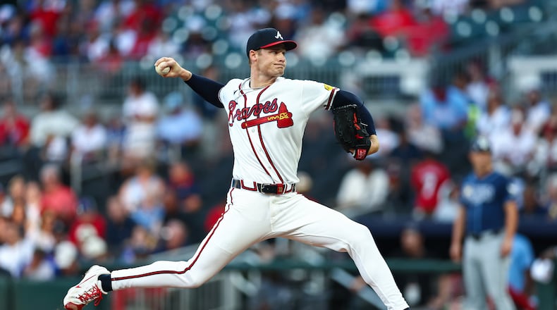 Braves pitcher AJ Smith-Shawver allowed four earned runs, gave up five hits, walked two and hit a batter during their game against the Tampa Bay Rays on Tuesday, Sept. 8, 2026, in Atlanta. (Colin Hubbard/AP)