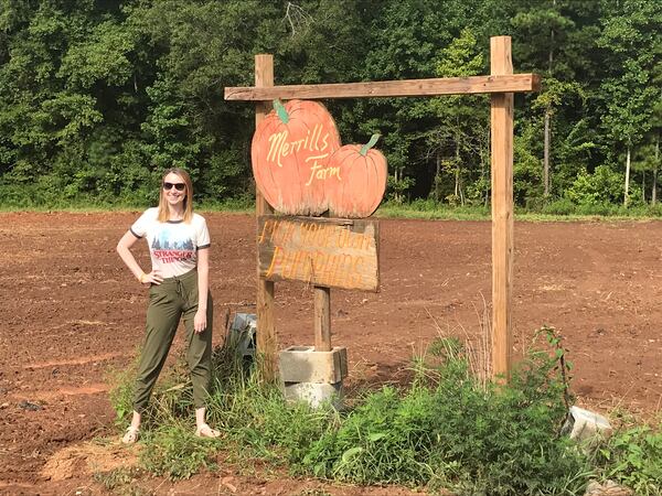 Emma Loggins, editor of FanBolt, during the Upside Down Tour focused on "Stranger Things" sites such as Merrill's Pumpkin Patch in Powder Springs on August 19, 2019. CR: Rodney Ho/rho@ajc.com
