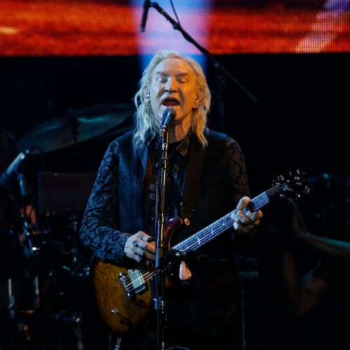 Guitarist and singer Joe Walsh of the Eagles sings while Don Henley plays drums during the Long Goodbye Act III tour at Truist Park on Tuesday, May 5, 2026.
(Miguel Martinez/AJC)