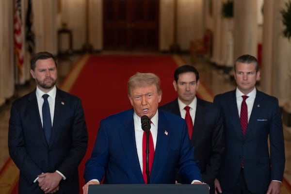 President Donald Trump spoke about the U.S. military strikes in Iran over the weekend accompanied by (from left to right) Vice President JD Vance, Secretary of State Marco Rubio and Defense Secretary Pete Hegseth.