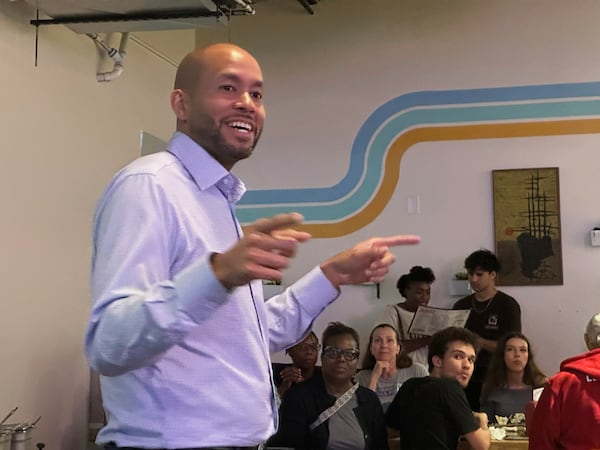 Democratic gubernatorial candidate Jason Esteves spoke at a campaign event in Columbus last month.