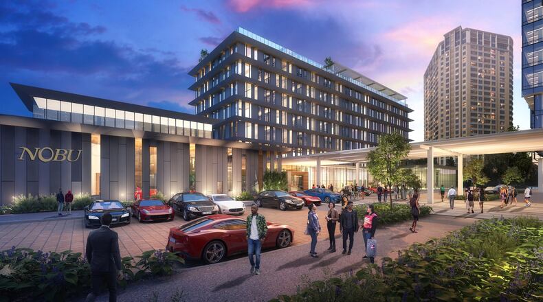 A rendering of the Nobu hotel and restaurant to be built on the campus of the Phipps Plaza mall in Buckhead. Developer Simon also plans a new office tower and other restaurants as part of a major Phipps makeover. SPECIAL from Simon and Nobu