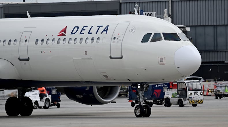 A Delta plane at Hartsfield-Jackson Atlanta International Airport on Thursday, May 28, 2026, in Atlanta. (Hyosub Shin/AJC)
