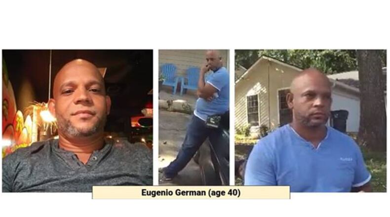 Eugenio German, 40, is wanted on charges of aggravated assault by strangulation, aggravated assault with a deadly weapon, rape, false imprisonment and family violence battery.