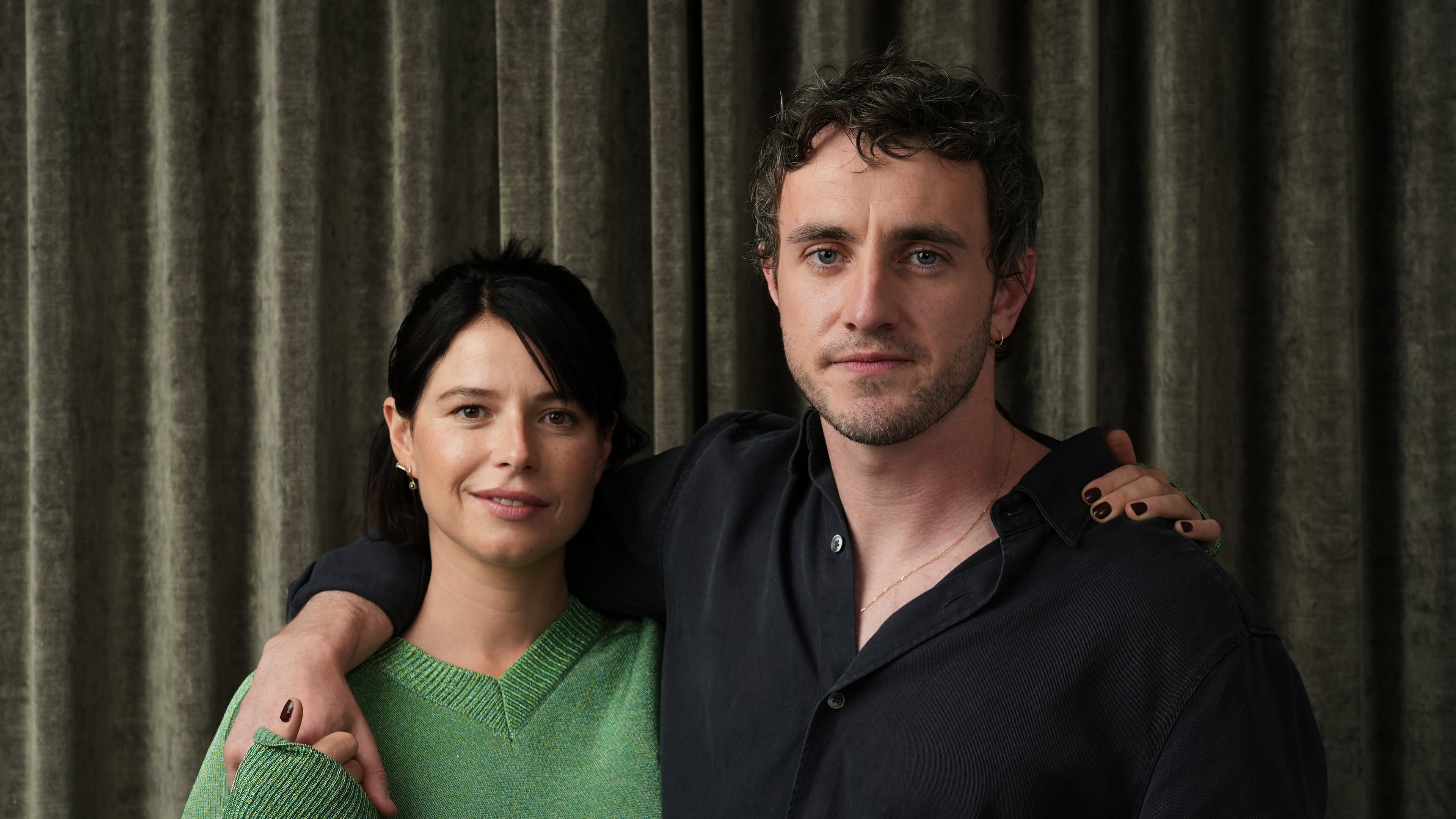 Jessie Buckley, left, and Paul Mescal, cast members in the film "Hamnet," pose for a portrait during the Toronto International Film Festival on Sept. 7, 2025. (AP Photo/Chris Pizzello)