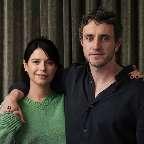 Jessie Buckley, left, and Paul Mescal, cast members in the film "Hamnet," pose for a portrait during the Toronto International Film Festival on Sept. 7, 2025. (AP Photo/Chris Pizzello)