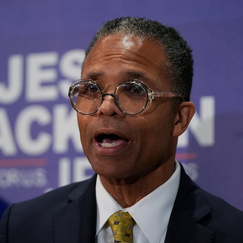 Former Illinois Rep. Jesse Jackson Jr. speaks during an event where he was endorsed by the Southland Minister Alliance as a candidate for his old congressional seat after more than a decade out of office, Oct. 15, 2025, at Victory Christian International Ministries in Park Forest, Ill. (AP Photo/Erin Hooley)