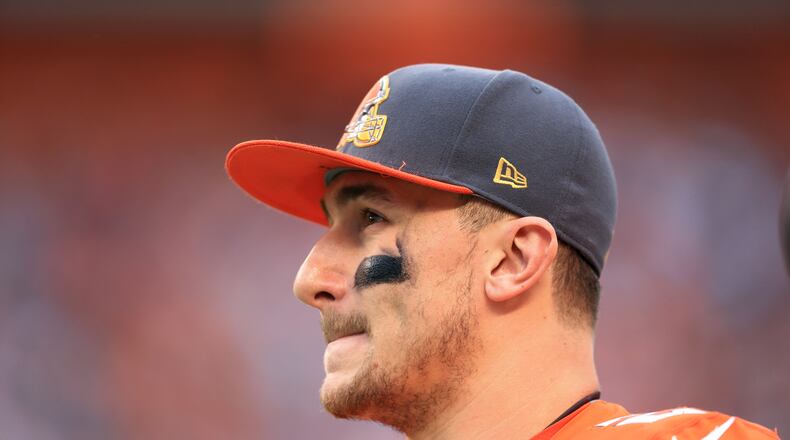 CLEVELAND, OH - DECEMBER 13: Quarterback Johnny Manziel #2 of the Cleveland Browns on the sidelines during the fourth quarter against the San Francisco 49ers at FirstEnergy Stadium on December 13, 2015 in Cleveland, Ohio. (Photo by Andrew Weber/Getty Images)