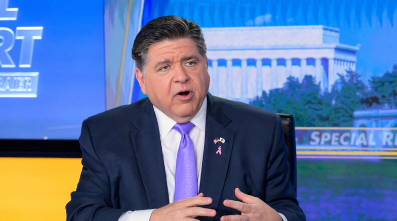 FILE - Illinois Gov. JB Pritzker speaks during a taping of FOX News Channel's Special Report with Bret Baier at the Washington bureau of FOX News, Oct. 23, 2025, in Washington. (AP Photo/Rod Lamkey, Jr., File)