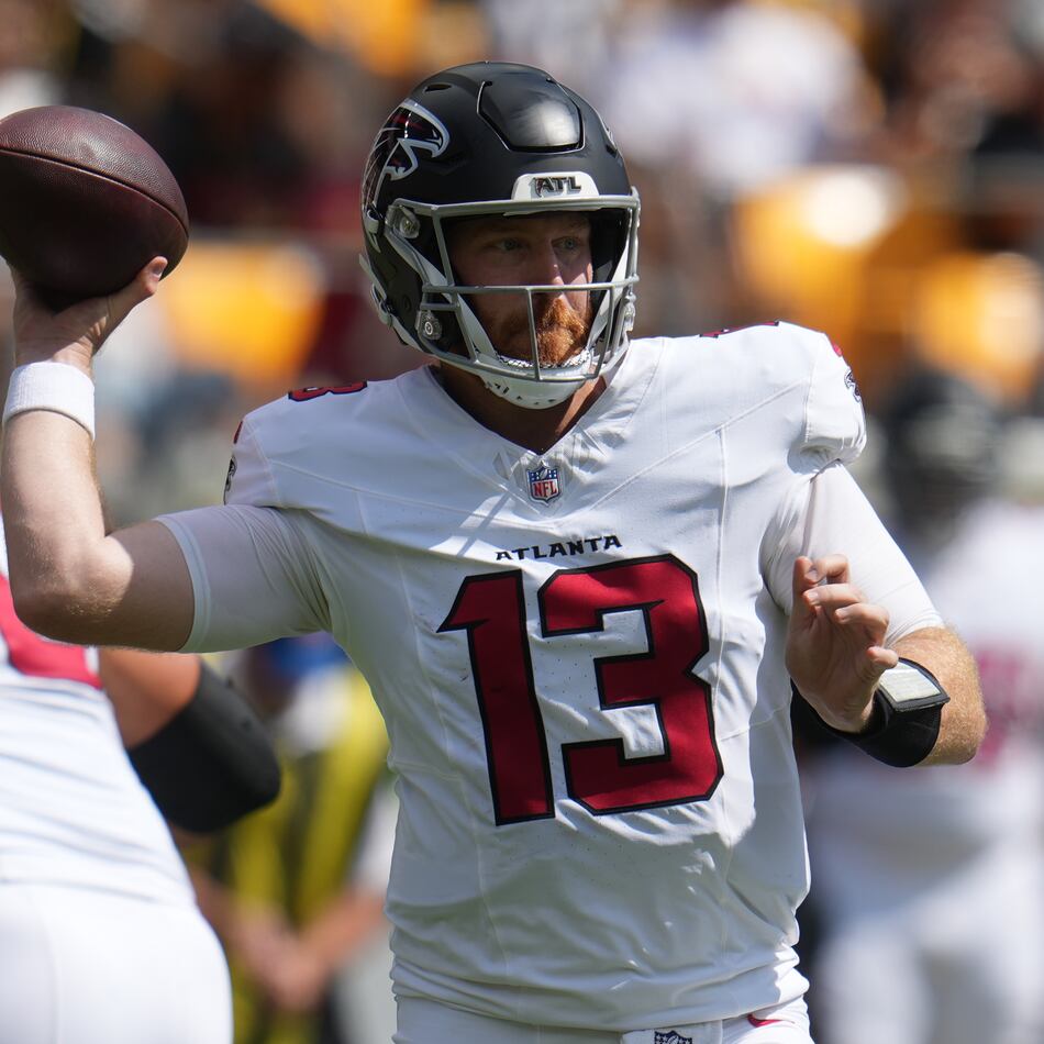 Atlanta Falcons quarterback Cooper Rush (13) looks to pass the ball during an NFL football game against the against the Pittsburgh Steelers, Sunday, Sept. 13, 2026, in Pittsburgh. (Gene J. Puskar/AP)