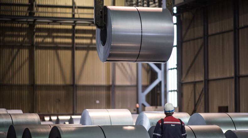FILE: DUISBURG, GERMANY - JANUARY 17: General view of the storage area of galvanized coiled steel following manufacture at ThyssenKrupp steelworks on January 17, 2018 in Duisburg, Germany. ThyssenKrupp CEO Heinrich Hiesinger is seeking to merge the company's steel making unit with Tata Steel of India. The German economy grew 2.2 percent in 2017, its biggest growth rate since 2011. Economists see a strong outlook for 2018. (Photo by Lukas Schulze/Getty Images)
