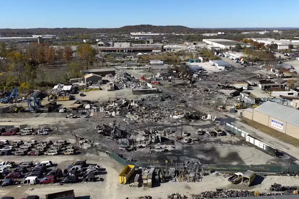 This photo provided by the National Transportation Safety Board shows the UPS plane crash scene on Thursday, Nov. 6, 2025 in Louisville, Ky. (NTSB via AP)