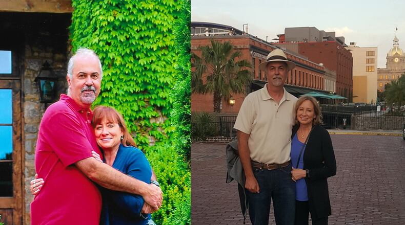 Allan Williams, shown with his wife, Bobbi, weighed 225 pounds in the photo on the left, which was taken last summer. In the photo on the right, taken in April, Williams weighed 195 pounds. Photos contributed by Allan Williams.