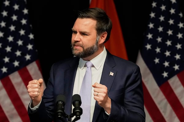 U.S. Vice President JD Vance speaks at the Rajasthan International Center in Jaipur, India, Tuesday, April 22, 2025. (AP Photo/Manish Swarup)