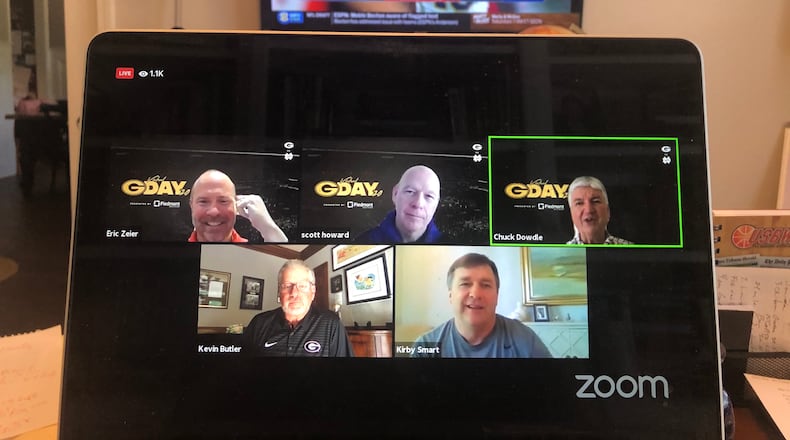 This was how many Georgia football followers spent Saturday afternoon, watching coach Kirby Smart and others follow the replay of last year's Notre Dame game via video conference calls and social media. (By Chip Towers/chip.towers@ajc.com)