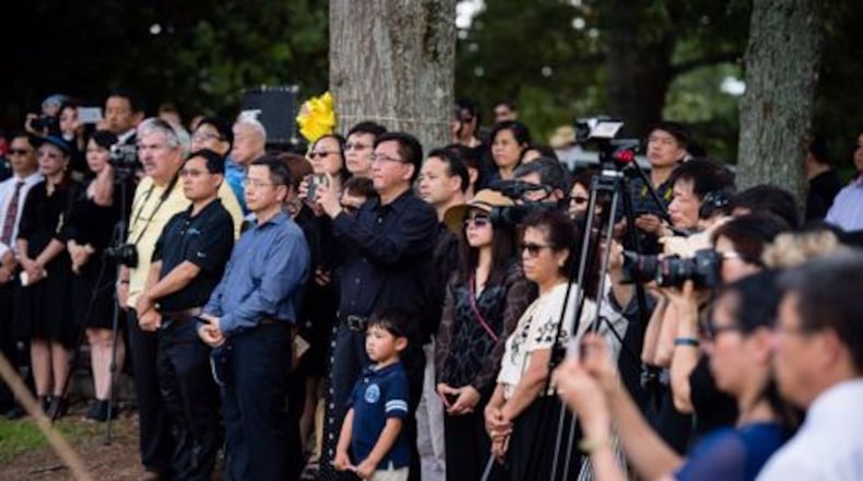 Hundreds of Chinese-Americans turned out for the funeral of 1st Lt. Robert Eugene Oxford, whose remains were returned home to Georgia last week, 73 years after a plane crash in World War II.