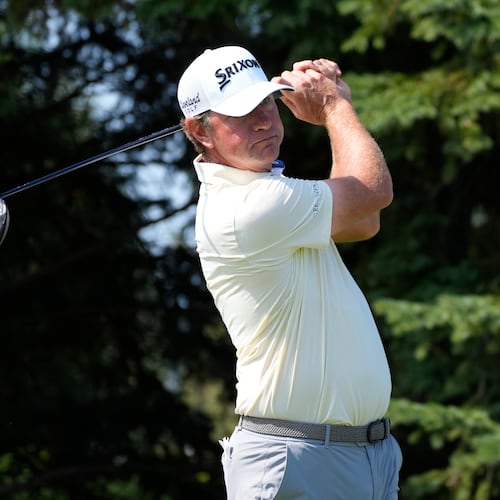 Lucas Glover hits from the second tee during the first round of the 3M Open golf tournament at the Tournament Players Club Thursday, July 23, 2026, in Blaine, Minn. (AP Photo/Bruce Kluckhohn)