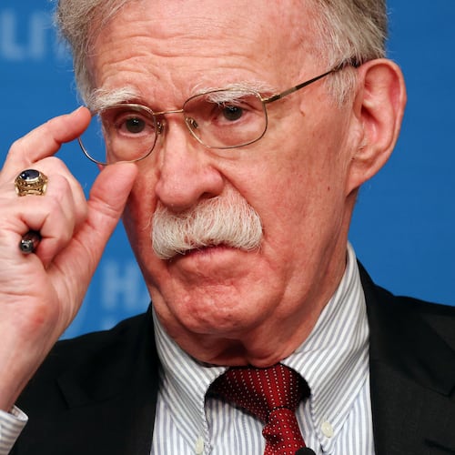FILE - John Bolton speaks at Harvard Kennedy School's John F. Kennedy Jr. Forum, Sept. 29, 2025, in Cambridge, Mass. (AP Photo/Michael Dwyer, File)