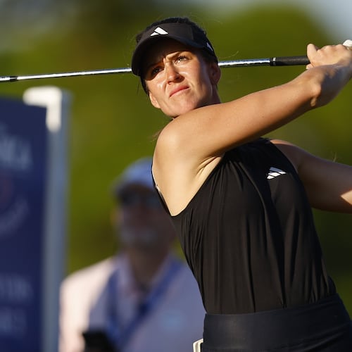Linn Grant tees off on the ninth hole during round two of the Annika LPGA tournament on Friday, Nov. 14, 2025, in Belleair, Fla. (Luis Santana/Tampa Bay Times via AP)