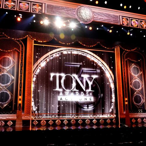 FILE - A view of the stage appears before the start of the 75th annual Tony Awards in New York on June 12, 2022. (Photo by Charles Sykes/Invision/AP, File)