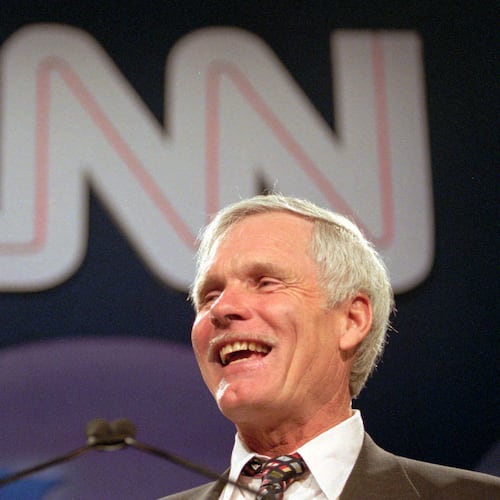 FILE - Ted Turner speaks during the CNN World Report Contributors banquet in Atlanta on May 4, 1995. (AP Photo/John Bazemore, File)